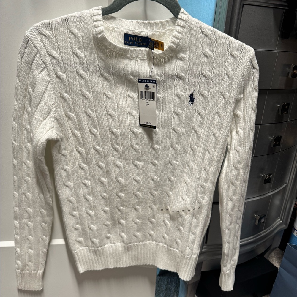 Polo by Ralph Lauren White Crewneck Cable Knit Sweater
